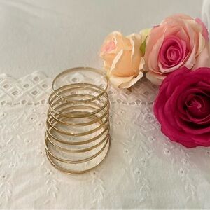 Elegant Gold Bangles Thin Straight Line Flat Classy Boho Bracelet Set in EUC